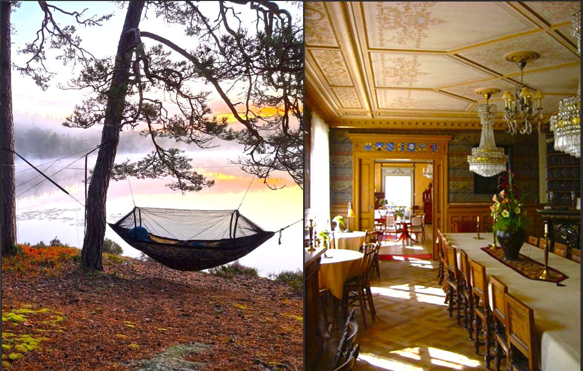 Man resa, överlevnad på ö. retreat resa till herrgård med slis och cognac med ribcharter